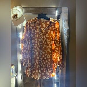 Entro Brown and White Leopard Button-Down Shirt